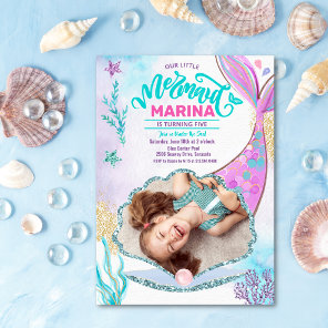 Mermaid Tail Photo Under the Sea Birthday Invitation