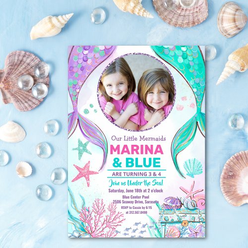 Mermaid Tail Photo Under the Sea Birthday  Invitation