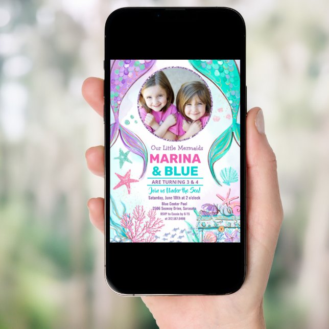 Mermaid Tail Photo Under the Sea Birthday  Invitation (Front Digital)