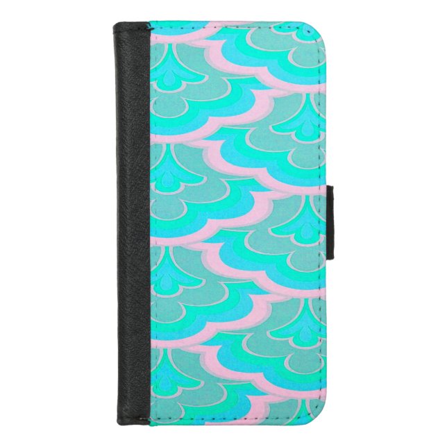 Mermaid Tail Pink and Teal Pattern Fantasy Fun iPhone Wallet Case (Front)