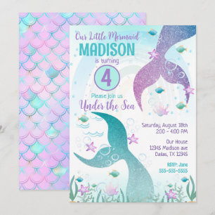 Mermaid Tail Pool Party Under the Sea Birthday  Invitation