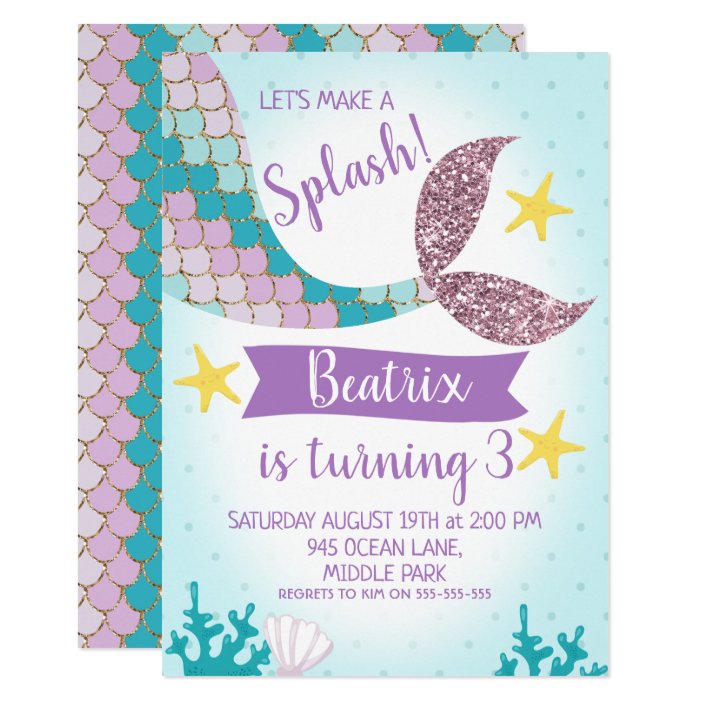 Mermaid Tail Purple And Teal Birthday Invitation Zazzle Mermaid Tail Purple And Teal Birthday