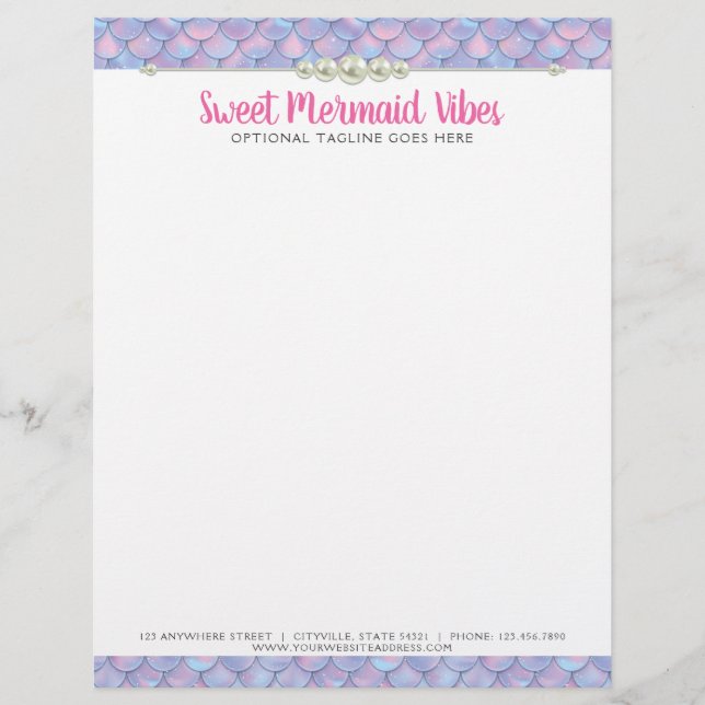 Mermaid Tail Scale & Pearl Pastel Sparkle Boutique Letterhead (Front)
