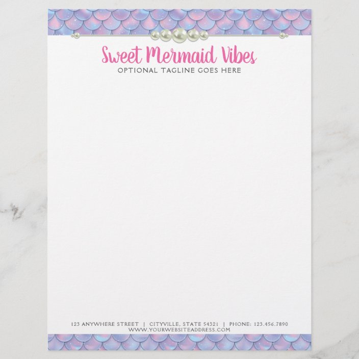 Mermaid Tail Scale &amp; Pearl Pastel Sparkle Boutique Letterhead | Zazzle.com