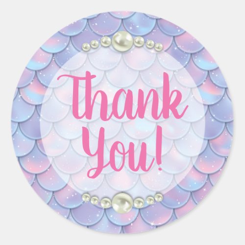 Mermaid Tail Scale  Pearl Pastel Thank You Classic Round Sticker