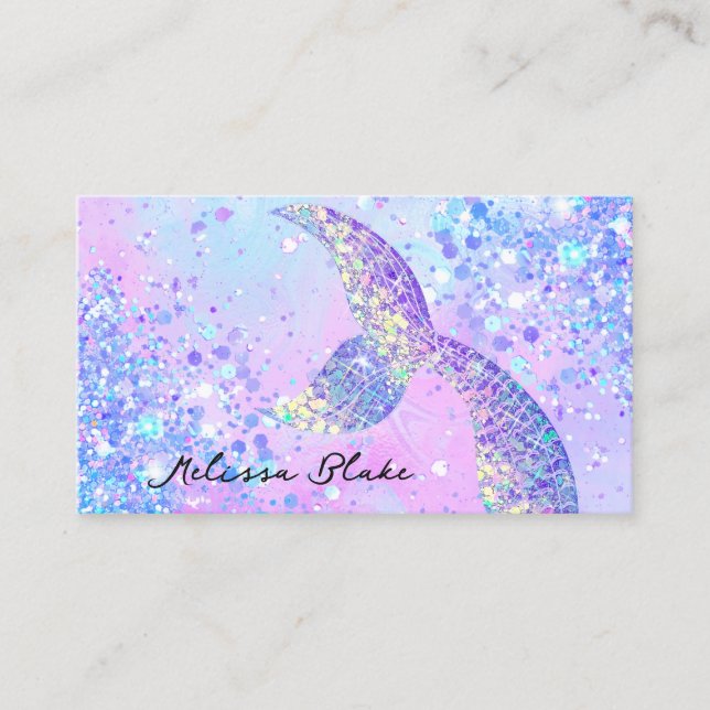 mermaid tail simulated chunky glitter business card (Front)