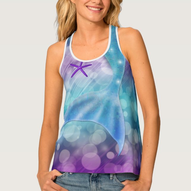 Mermaid Tail Starfish & Bubbles Under the Sea Tank Top (Front)