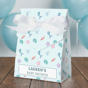 Mermaid Tail Starfish Seashell Pattern Blue Favor Boxes