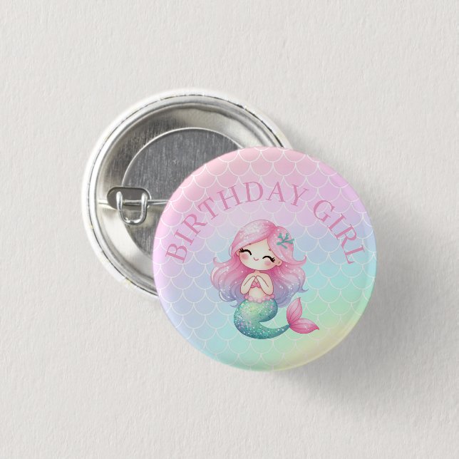 Mermaid Tail Teal Pink Girly Birthday Button (Front & Back)