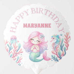 Mermaid Tail Teal Pink Girly Birthday Party Balloon