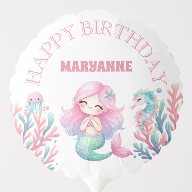 Mermaid Tail Teal Pink Girly Birthday Party Balloon (Front)