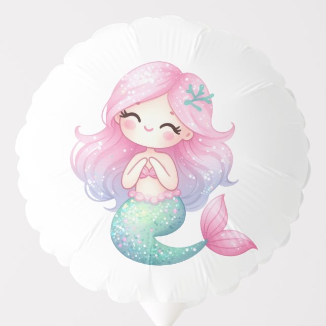 Mermaid Tail Teal Pink Girly Birthday Party Balloon (Front)
