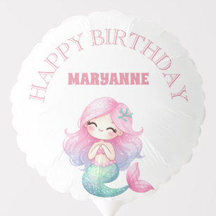 Mermaid Tail Teal Pink Girly Birthday Party Balloon