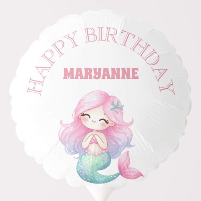 Mermaid Tail Teal Pink Girly Birthday Party Balloon (Front)