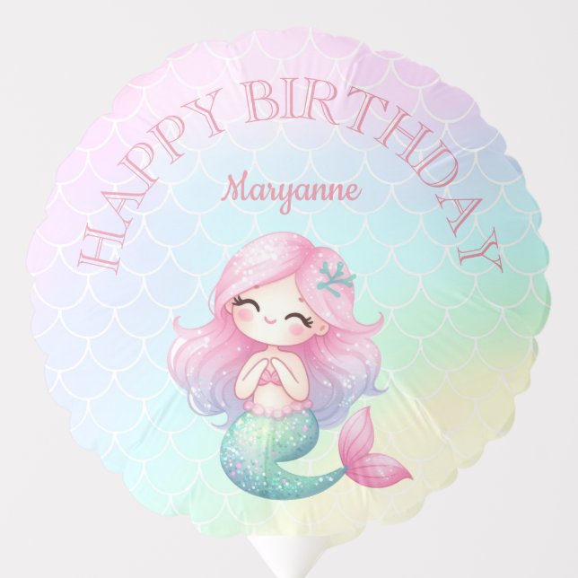 Mermaid Tail Teal Pink Girly Birthday Party Balloon (Front)