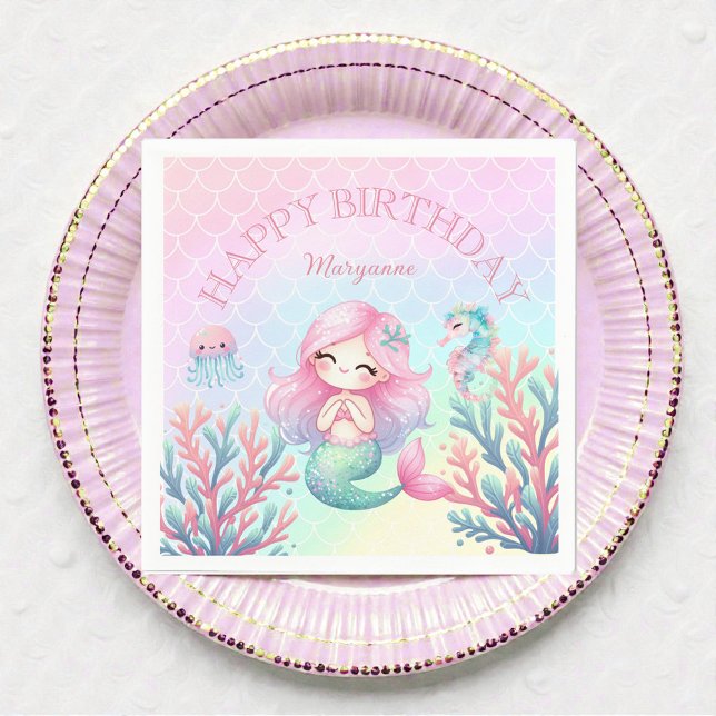 Mermaid Tail Teal Pink Girly Birthday Party Napkins (Creator Uploaded)