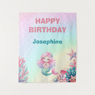 Mermaid Tail Teal Pink Girly Birthday Tapestry