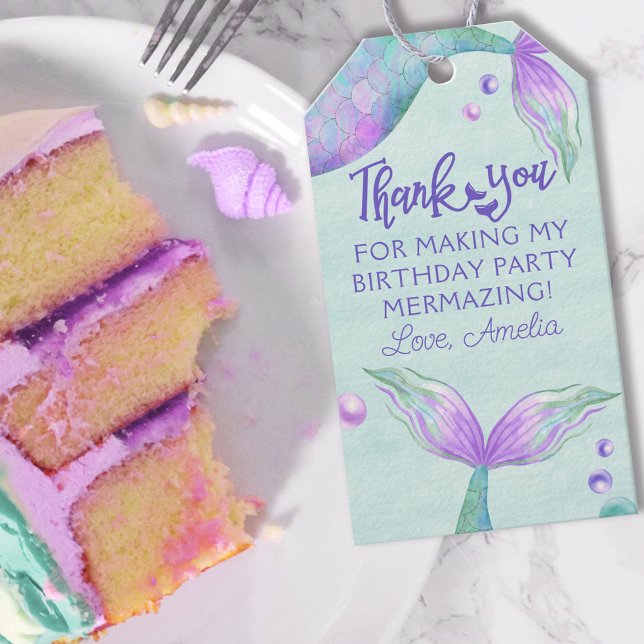Mermaid Tail Thank You Birthday Party Favor Gift Tags (Creator Uploaded)