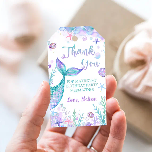 Mermaid Tail Thank You Birthday Party Favor Gift Tags | Zazzle