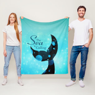 Mermaid Tail The Sea is Calling Quote Fleece Blanket