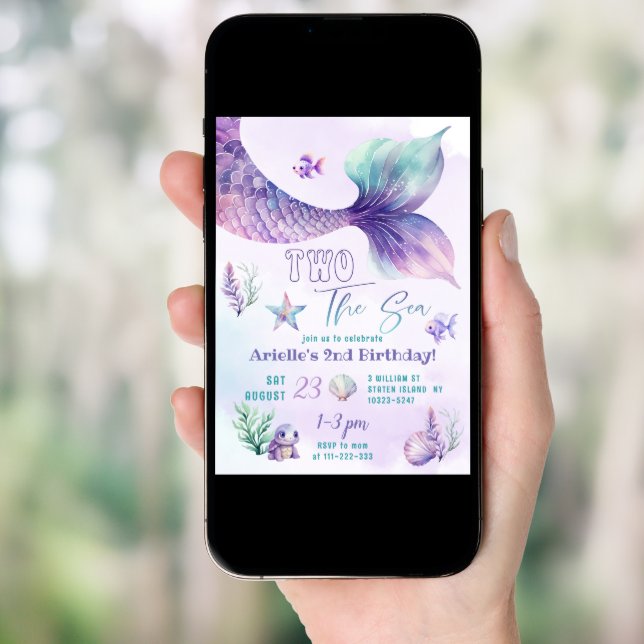 Mermaid tail Two the Sea 2nd Birthday party Invitation (Front Digital)