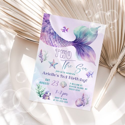 Mermaid tail Two the Sea 2nd Birthday party Invitation