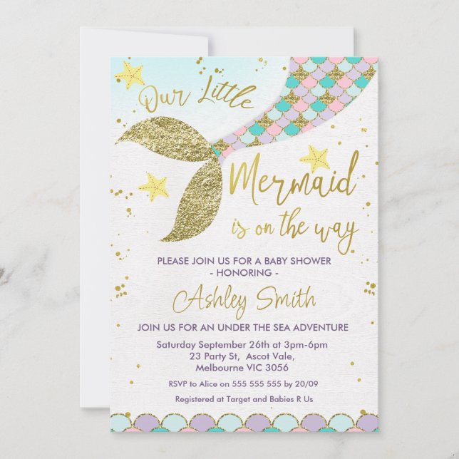 Mermaid Tail Under the Sea Baby Shower Invitation (Front)