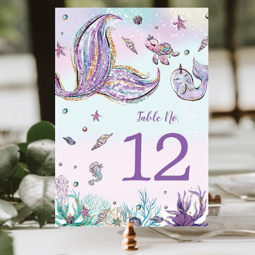 Mermaid Tail Under the Sea Birthday Baby Shower Table Number