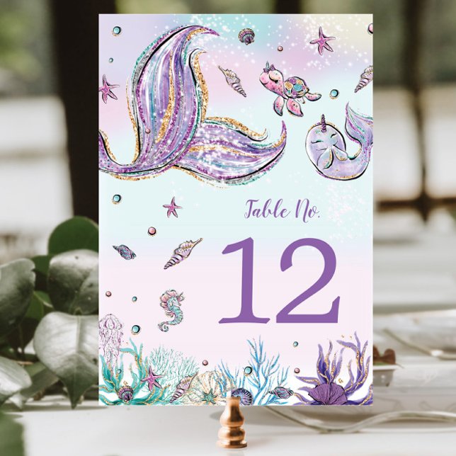 Mermaid Tail Under the Sea Birthday Baby Shower Table Number (Creator Uploaded)