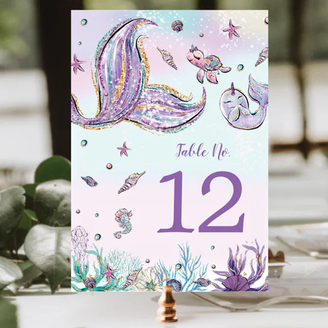 Mermaid Tail Under the Sea Birthday Baby Shower Table Number | Zazzle