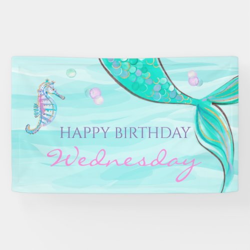 Mermaid Tail Under the Sea Birthday Banner