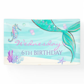 Mermaid Tail Under the Sea Birthday Banner