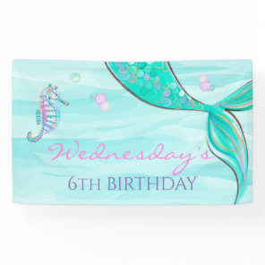 Mermaid Tail Under the Sea Birthday Banner