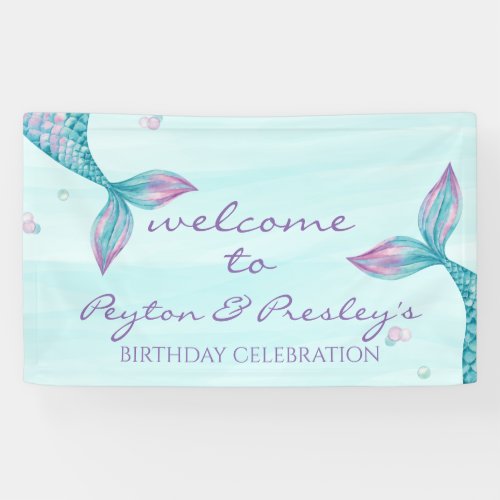 Mermaid Tail Under the Sea Birthday Banner