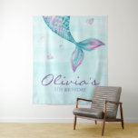 Mermaid Tail Under The Sea Birthday Banner Tapestry at Zazzle