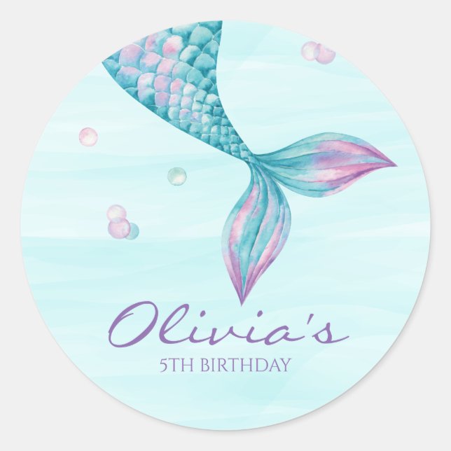 Mermaid Tail Under the Sea Birthday Classic Round  Sticker (Front)