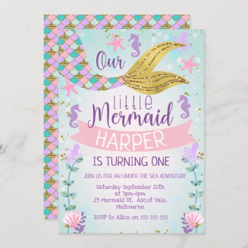 Mermaid Tail Under The Sea Birthday invitation