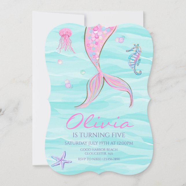 Mermaid Tail Under the Sea Birthday Invitation (Front)