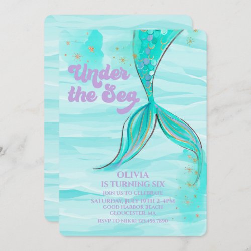 Mermaid Tail Under the Sea Birthday Invitation