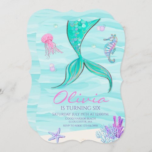 Mermaid Tail Under the Sea Birthday Invitation