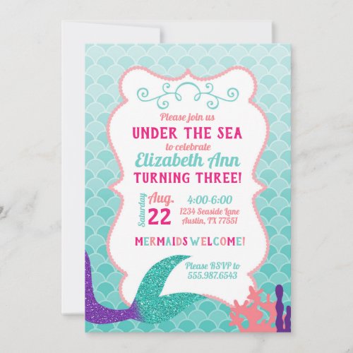 Mermaid Tail Under The Sea Birthday Invitation