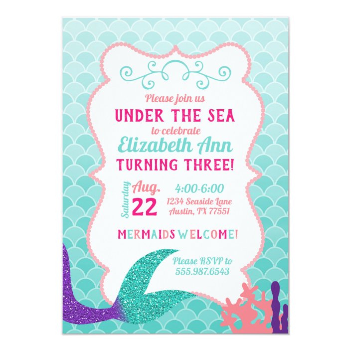 Mermaid Tail Under The Sea Birthday Invitation Zazzle Mermaid Tail Under The Sea Birthday
