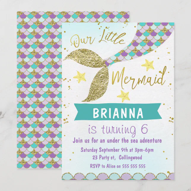 Mermaid Tail Under The Sea Birthday Invitation | Zazzle