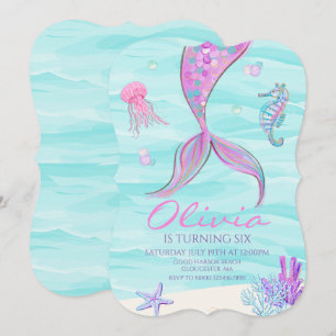 Mermaid Tail Under the Sea Birthday Invitation