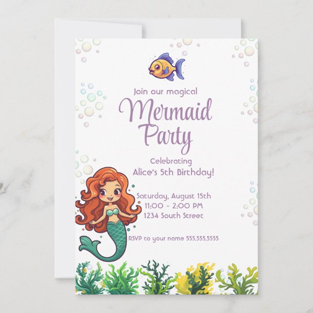 Mermaid Tail Under the Sea Birthday Invitation (Front)