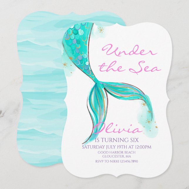 Mermaid Tail Under the Sea Birthday Invitation (Front/Back)