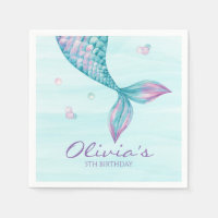 Mermaid Tail Under the Sea Birthday Napkins