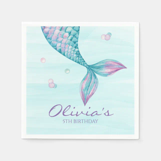 Mermaid Tail Under the Sea Birthday Napkins | Zazzle