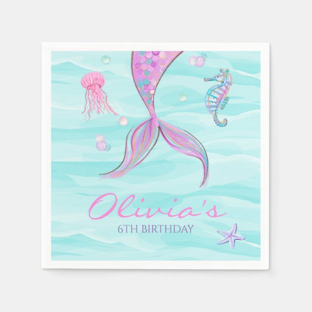 Mermaid Tail Under the Sea Birthday Napkins (Front)