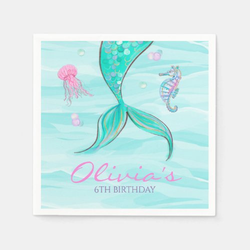 Mermaid Tail Under the Sea Birthday Napkins